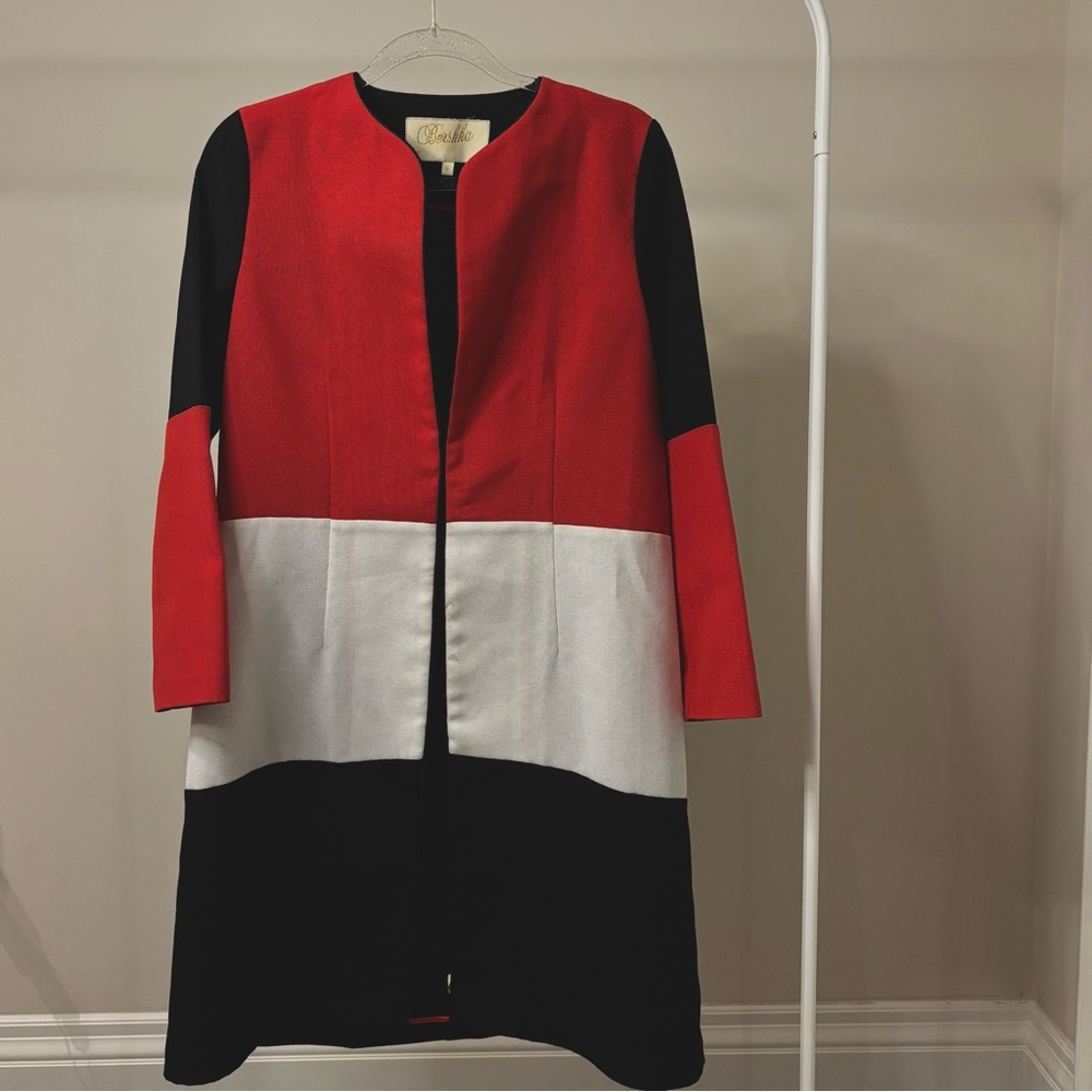 Bershka Red, Black, and White Colorblock Coat